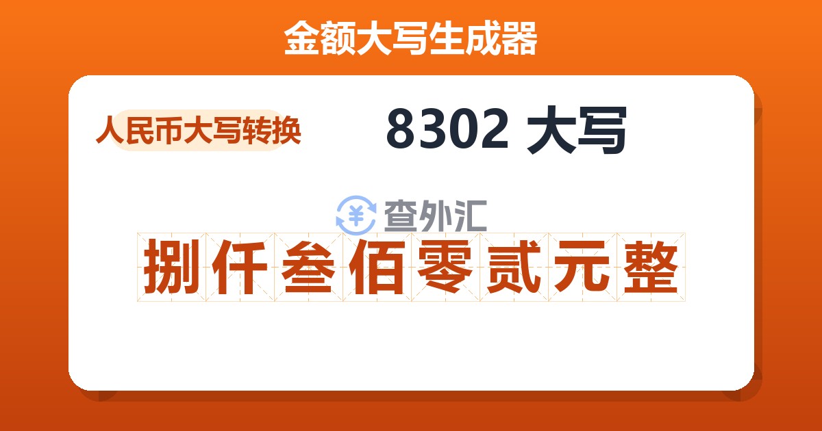 8302大写 捌仟叁佰零贰元整
