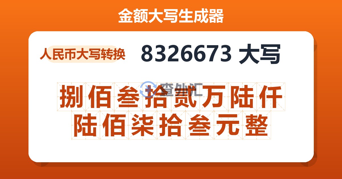 8326673大写 捌佰叁拾贰万陆仟陆佰柒拾叁元整