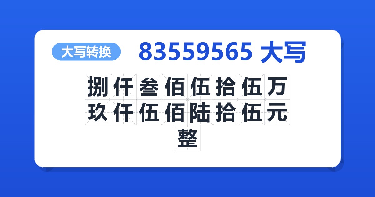 83559565大写 捌仟叁佰伍拾伍万玖仟伍佰陆拾伍元整
