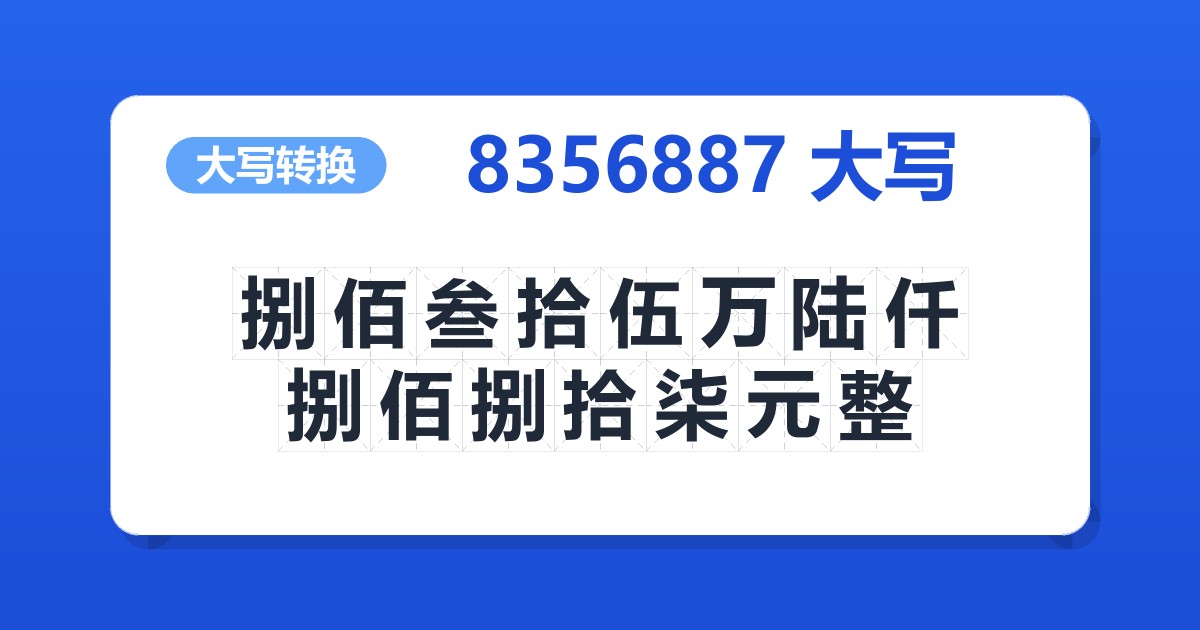 8356887大写 捌佰叁拾伍万陆仟捌佰捌拾柒元整