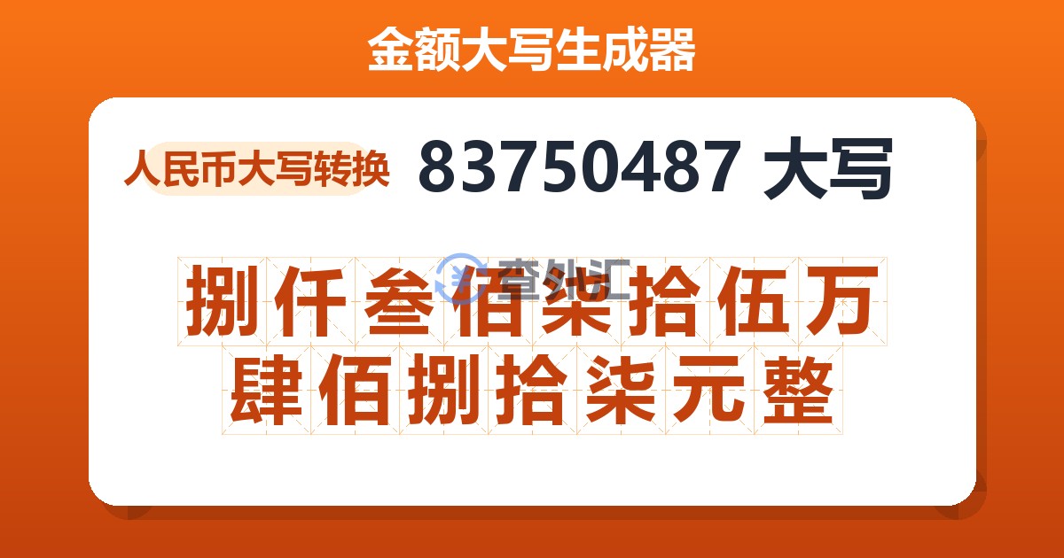 83750487大写 捌仟叁佰柒拾伍万肆佰捌拾柒元整