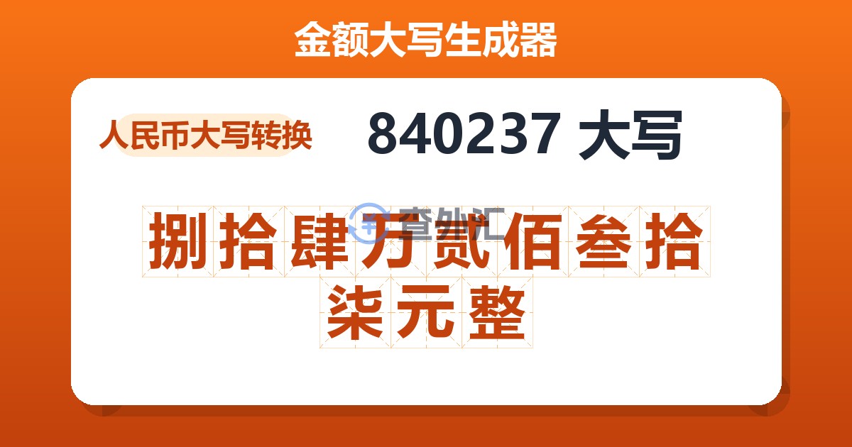 840237大写 捌拾肆万贰佰叁拾柒元整