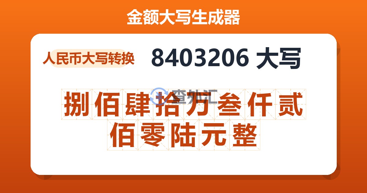 8403206大写 捌佰肆拾万叁仟贰佰零陆元整