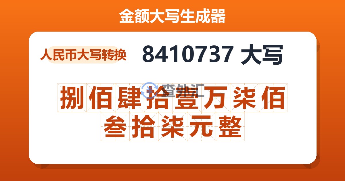 8410737大写 捌佰肆拾壹万柒佰叁拾柒元整