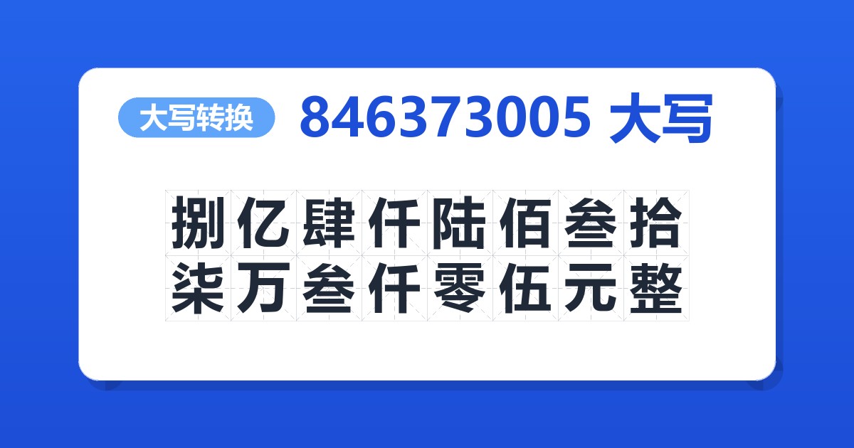 846373005大写 捌亿肆仟陆佰叁拾柒万叁仟零伍元整