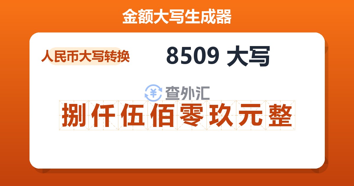 8509大写 捌仟伍佰零玖元整