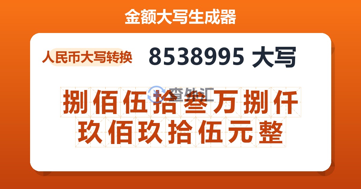 8538995大写 捌佰伍拾叁万捌仟玖佰玖拾伍元整
