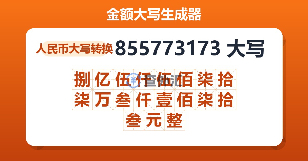 855773173大写 捌亿伍仟伍佰柒拾柒万叁仟壹佰柒拾叁元整