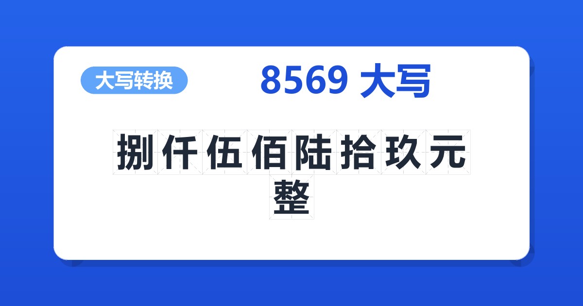8569大写 捌仟伍佰陆拾玖元整