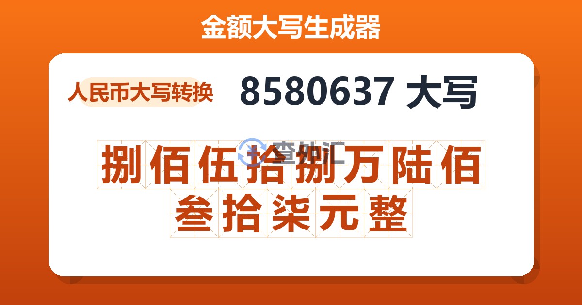 8580637大写 捌佰伍拾捌万陆佰叁拾柒元整