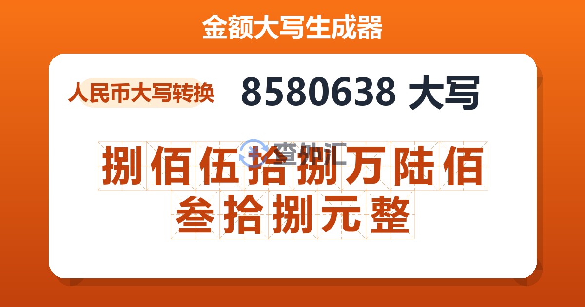 8580638大写 捌佰伍拾捌万陆佰叁拾捌元整