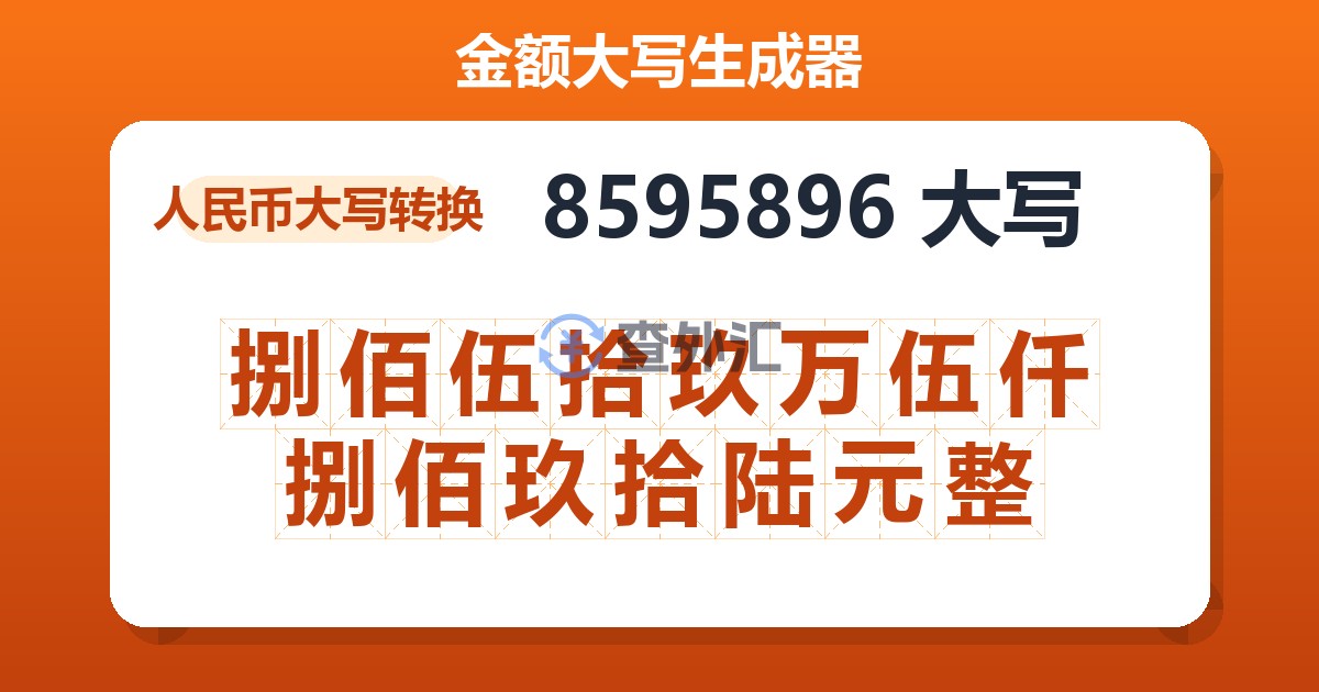8595896大写 捌佰伍拾玖万伍仟捌佰玖拾陆元整