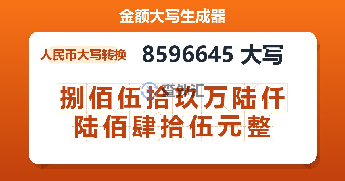8596645大写 捌佰伍拾玖万陆仟陆佰肆拾伍元整