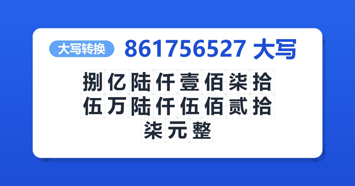 861756527大写 捌亿陆仟壹佰柒拾伍万陆仟伍佰贰拾柒元整