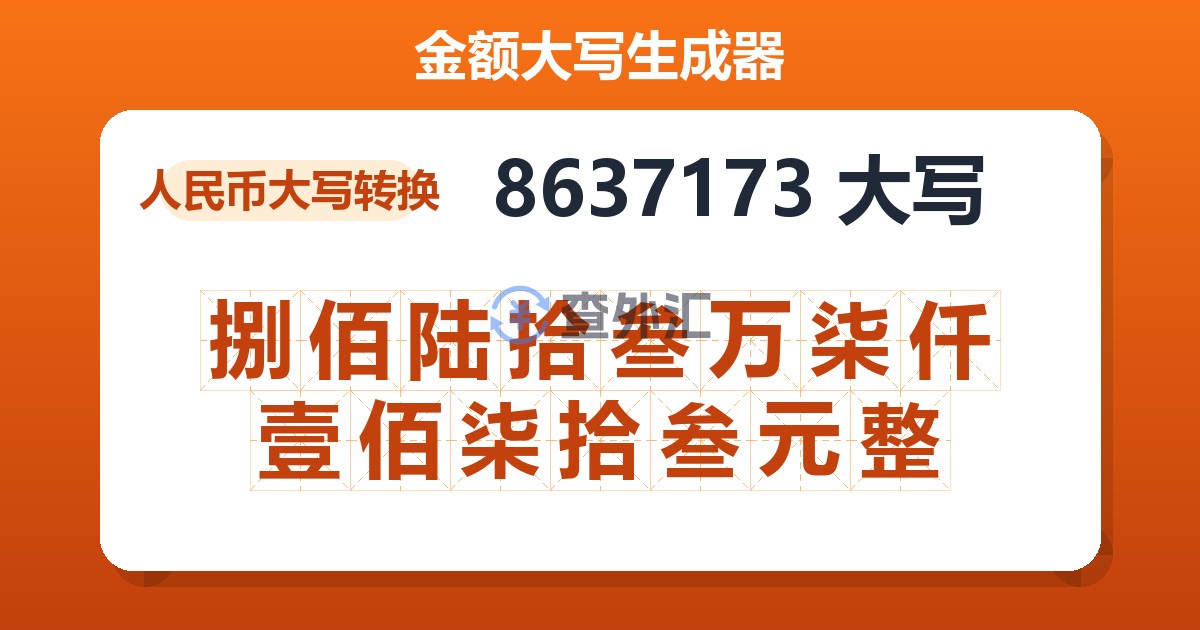 8637173大写 捌佰陆拾叁万柒仟壹佰柒拾叁元整