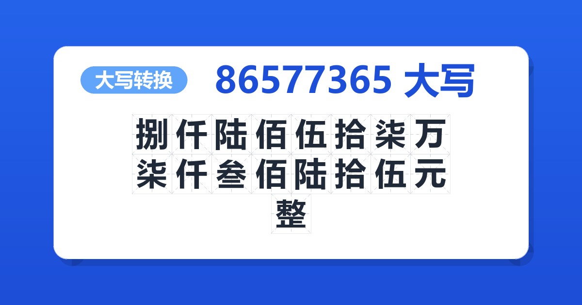 86577365大写 捌仟陆佰伍拾柒万柒仟叁佰陆拾伍元整