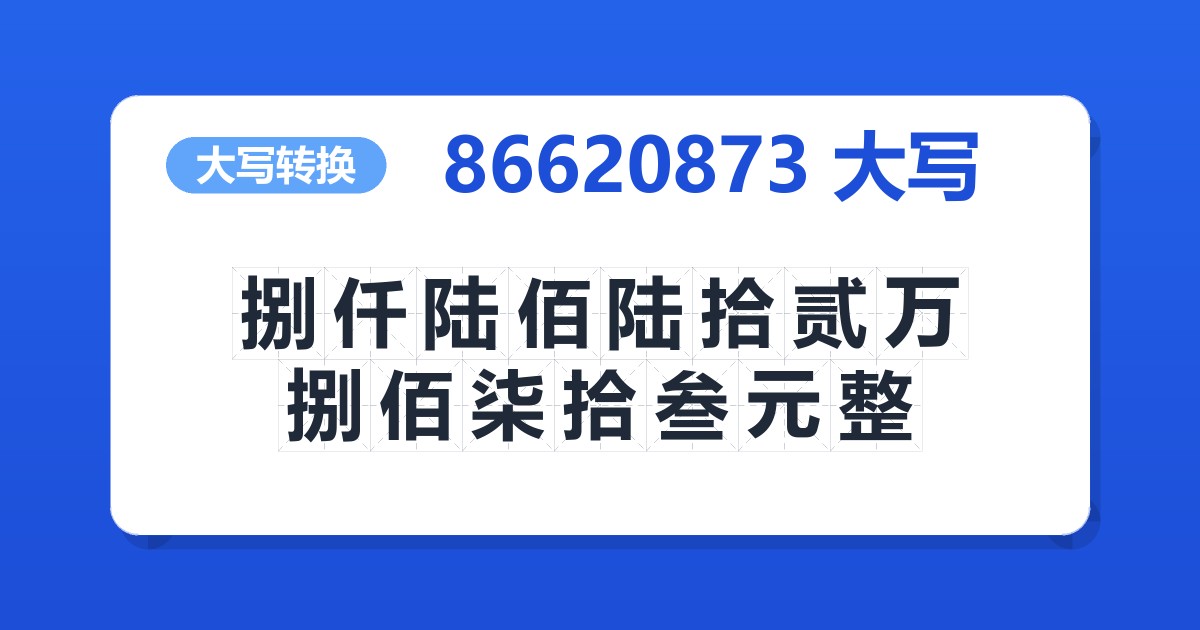 86620873大写 捌仟陆佰陆拾贰万捌佰柒拾叁元整