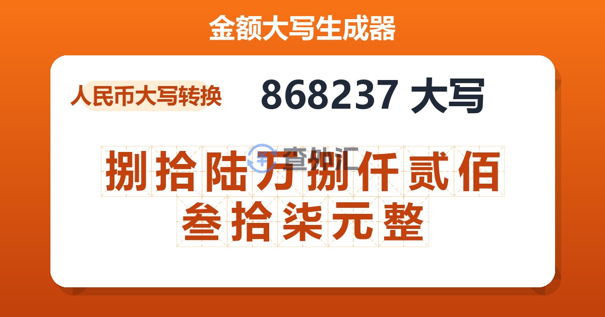 868237大写 捌拾陆万捌仟贰佰叁拾柒元整