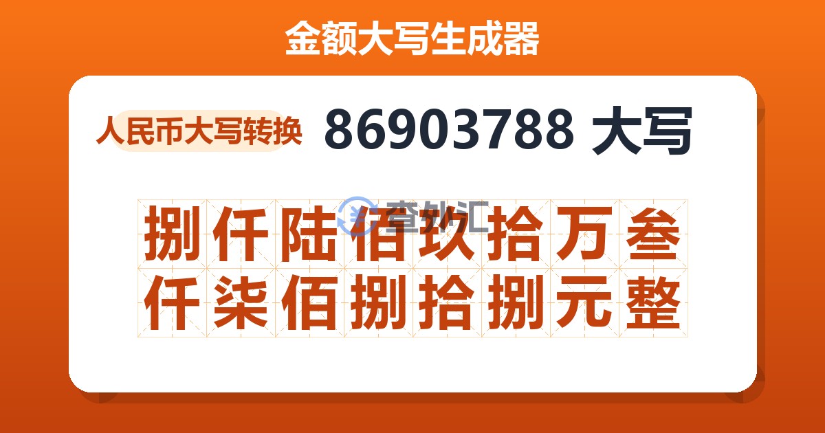 86903788大写 捌仟陆佰玖拾万叁仟柒佰捌拾捌元整
