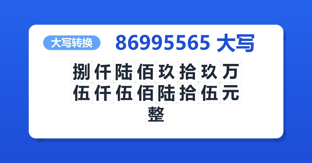 86995565大写 捌仟陆佰玖拾玖万伍仟伍佰陆拾伍元整