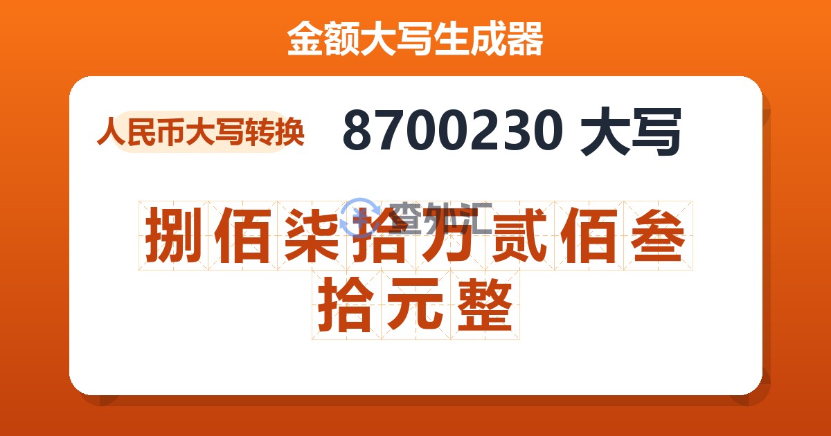8700230大写 捌佰柒拾万贰佰叁拾元整