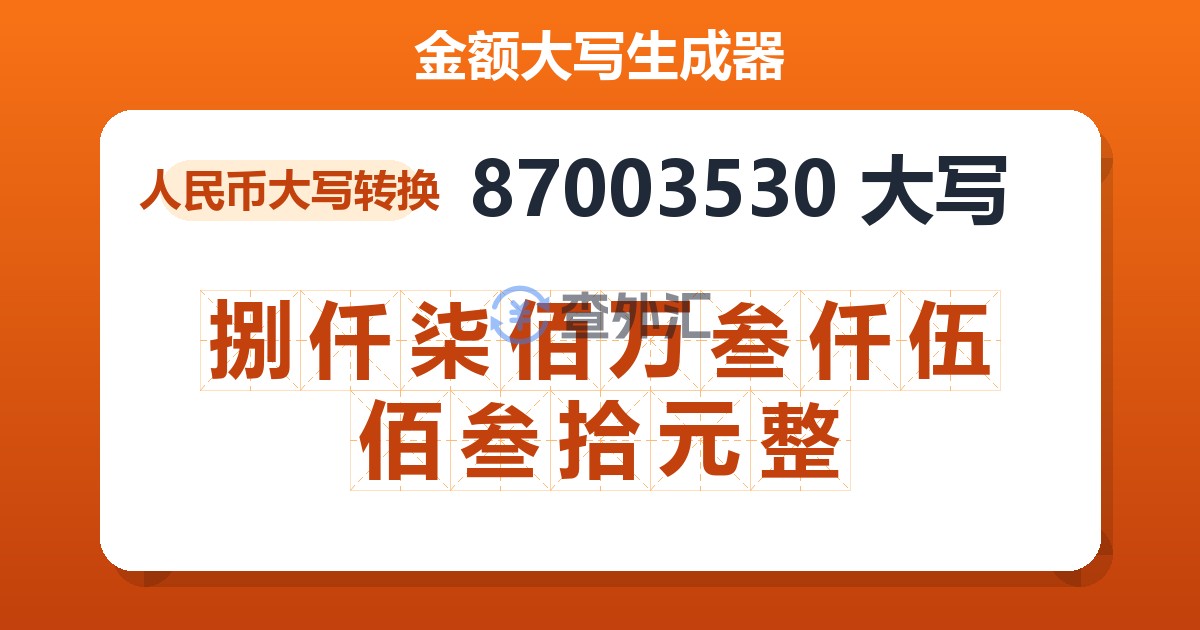 87003530大写 捌仟柒佰万叁仟伍佰叁拾元整
