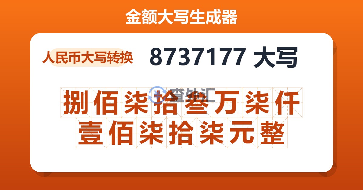 8737177大写 捌佰柒拾叁万柒仟壹佰柒拾柒元整