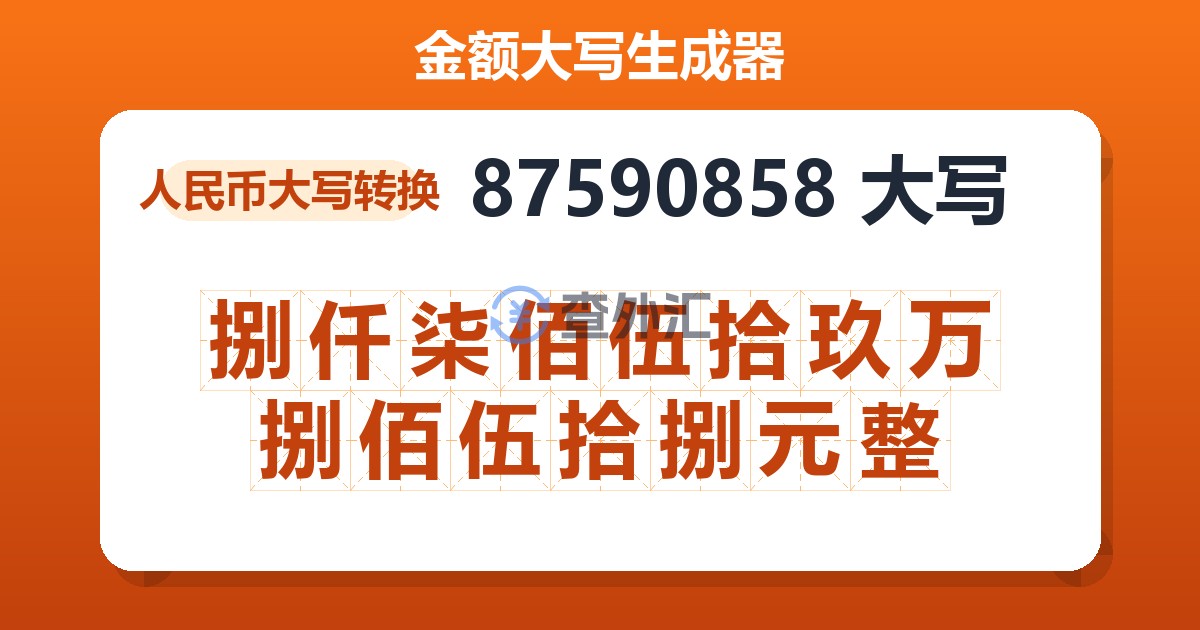 87590858大写 捌仟柒佰伍拾玖万捌佰伍拾捌元整