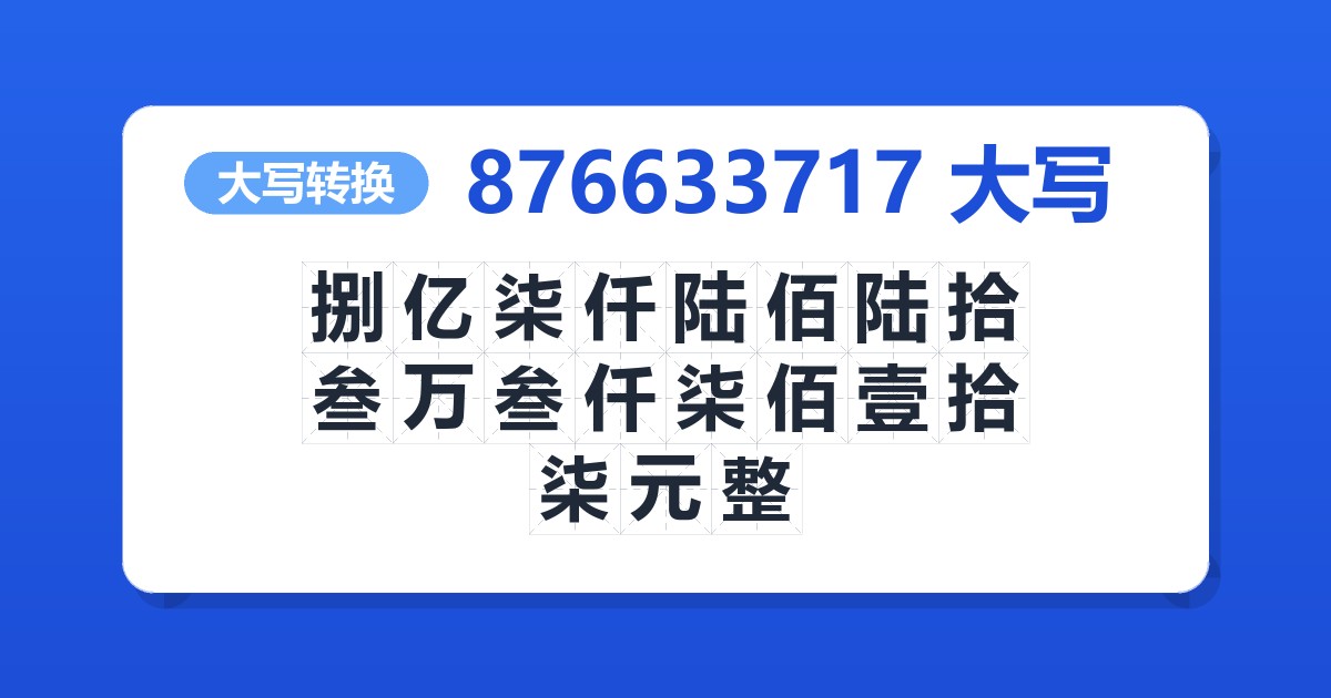 876633717大写 捌亿柒仟陆佰陆拾叁万叁仟柒佰壹拾柒元整