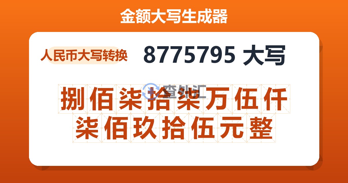 8775795大写 捌佰柒拾柒万伍仟柒佰玖拾伍元整