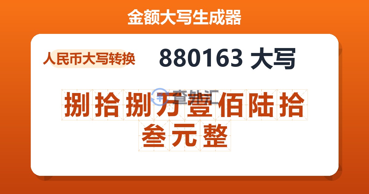 880163大写 捌拾捌万壹佰陆拾叁元整