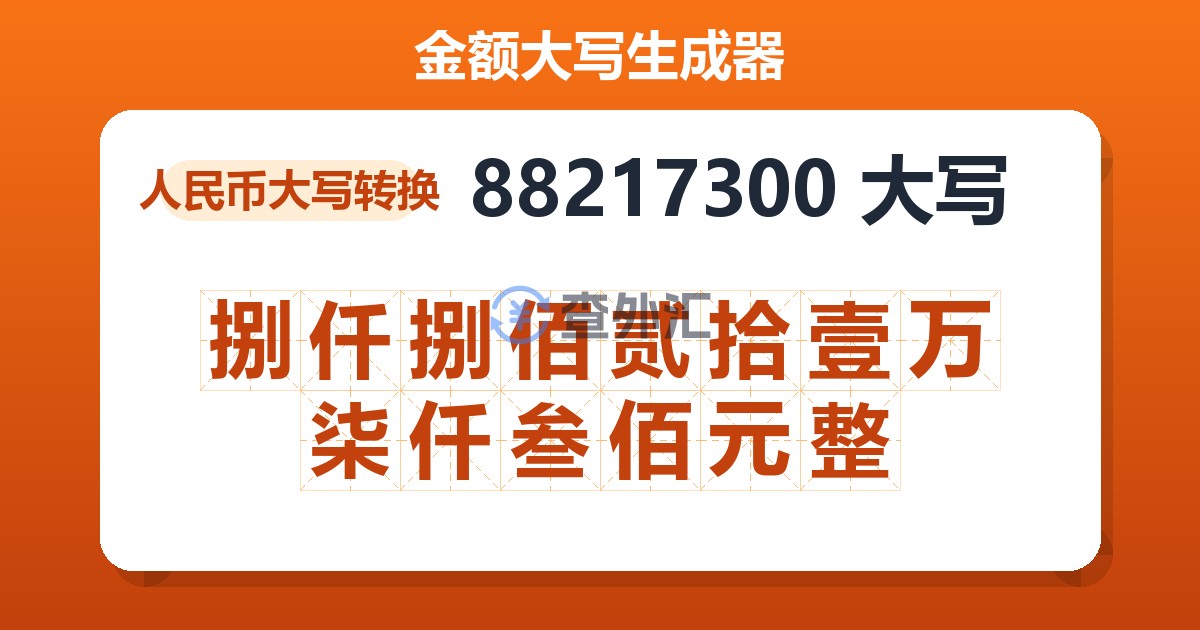 88217300大写 捌仟捌佰贰拾壹万柒仟叁佰元整