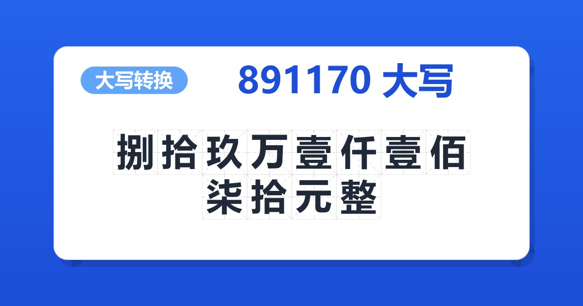 891170大写 捌拾玖万壹仟壹佰柒拾元整