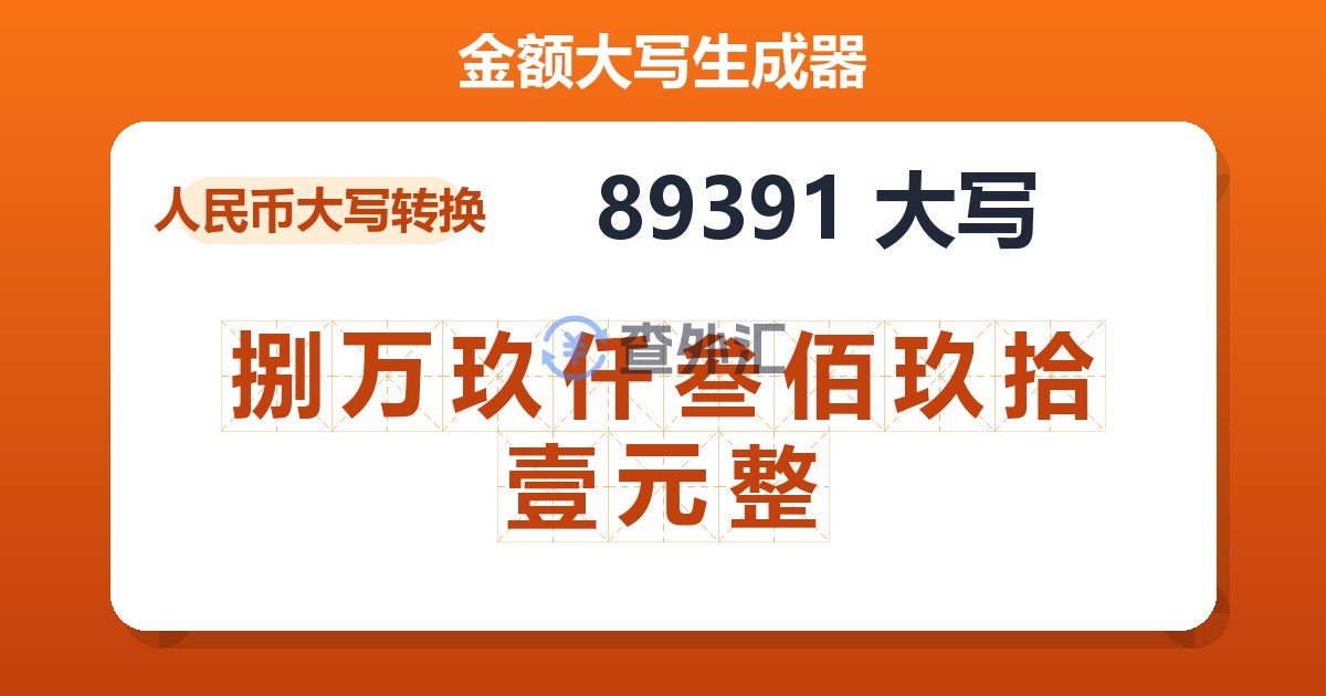 89391大写 捌万玖仟叁佰玖拾壹元整