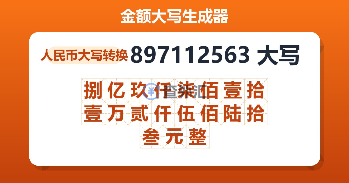 897112563大写 捌亿玖仟柒佰壹拾壹万贰仟伍佰陆拾叁元整