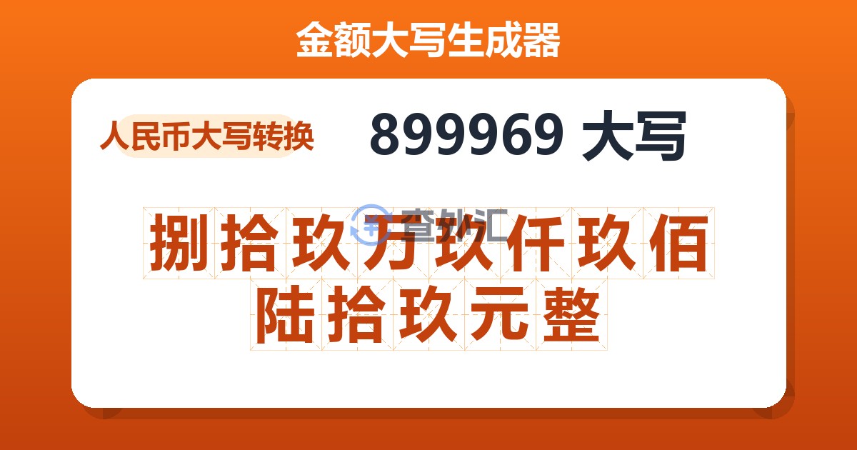 899969大写 捌拾玖万玖仟玖佰陆拾玖元整
