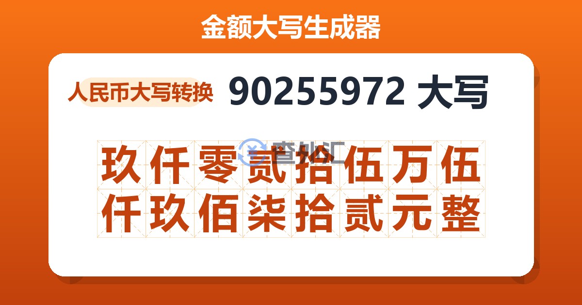 90255972大写 玖仟零贰拾伍万伍仟玖佰柒拾贰元整