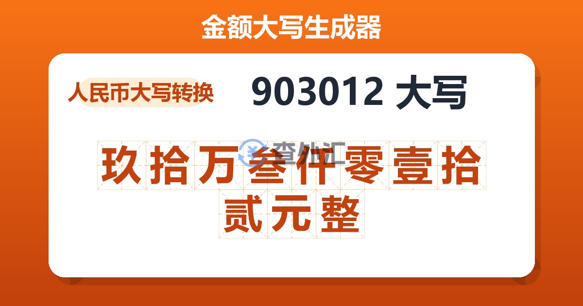 903012大写 玖拾万叁仟零壹拾贰元整