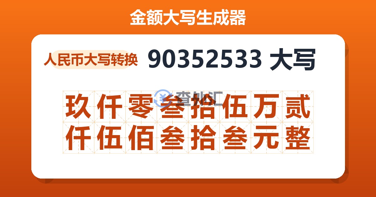 90352533大写 玖仟零叁拾伍万贰仟伍佰叁拾叁元整