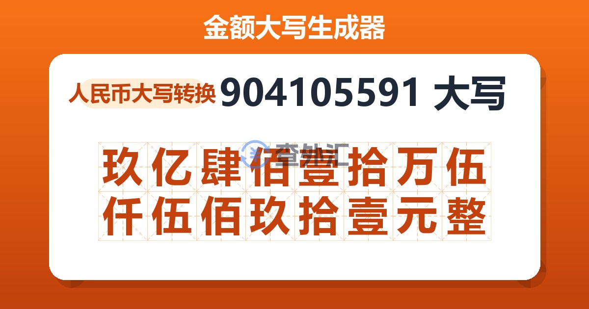 904105591大写 玖亿肆佰壹拾万伍仟伍佰玖拾壹元整