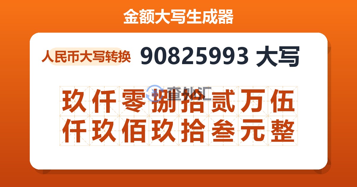 90825993大写 玖仟零捌拾贰万伍仟玖佰玖拾叁元整