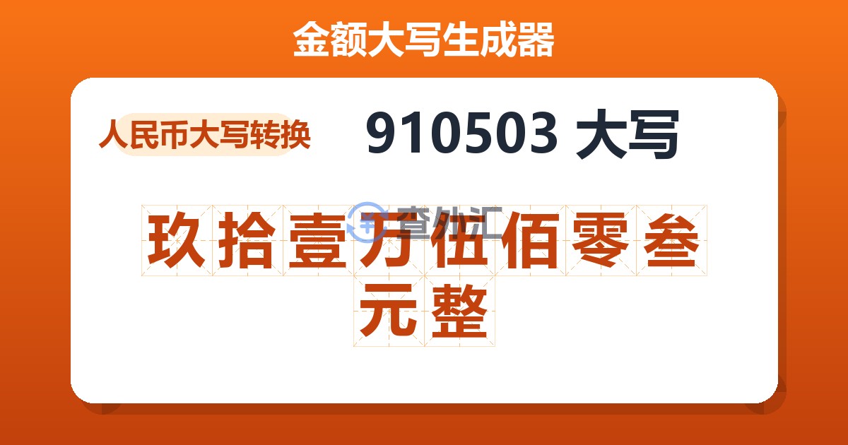 910503大写 玖拾壹万伍佰零叁元整