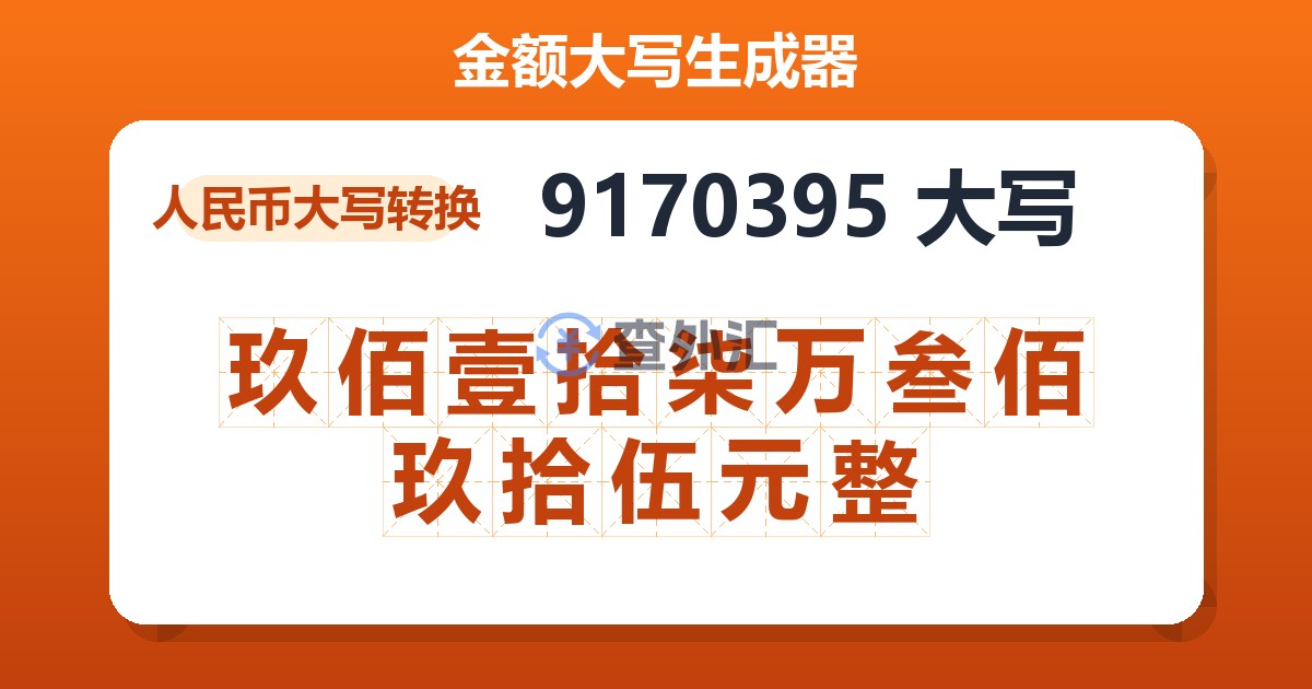 9170395大写 玖佰壹拾柒万叁佰玖拾伍元整