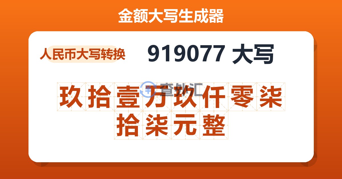 919077大写 玖拾壹万玖仟零柒拾柒元整