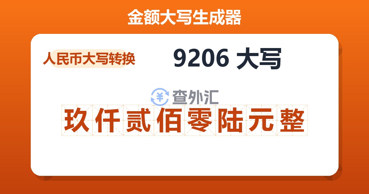 9206大写 玖仟贰佰零陆元整