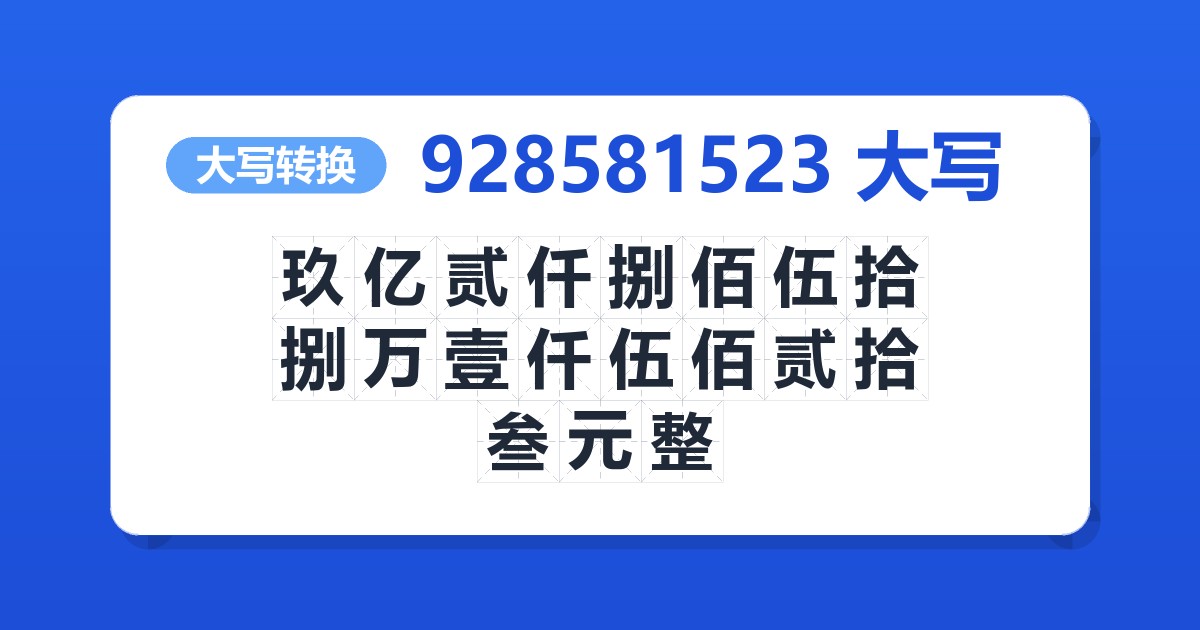 928581523大写 玖亿贰仟捌佰伍拾捌万壹仟伍佰贰拾叁元整