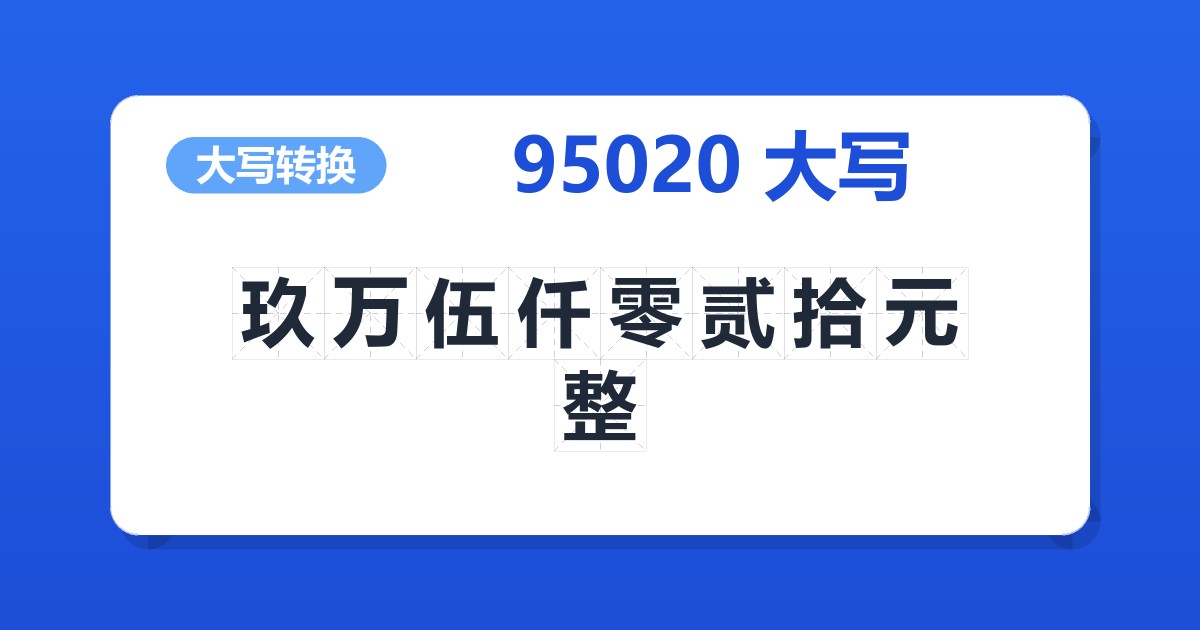 95020大写 玖万伍仟零贰拾元整