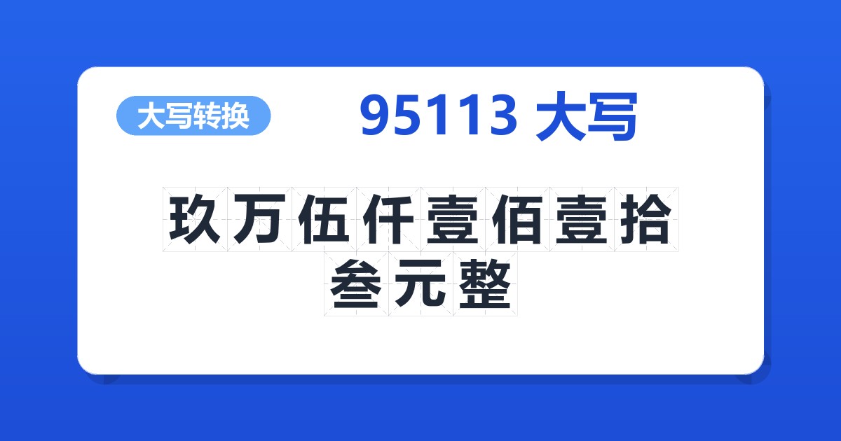 95113大写 玖万伍仟壹佰壹拾叁元整