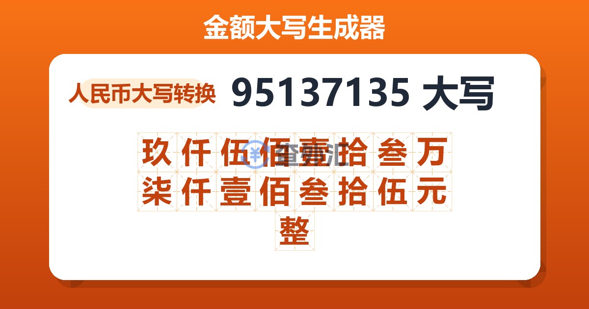 95137135大写 玖仟伍佰壹拾叁万柒仟壹佰叁拾伍元整