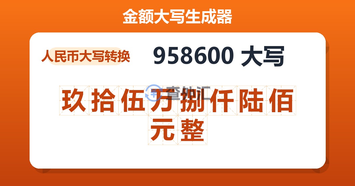 958600大写 玖拾伍万捌仟陆佰元整